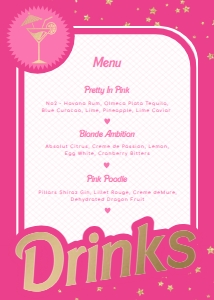 BAR-HPK-7-B1546 - BARBIE - HOT PINK GOLD - DRINKS MENU SIGN - 5" x 7": BAR-HPK-7-B1546 - BARBIE - HOT PINK GOLD - DRINKS MENU SIGN