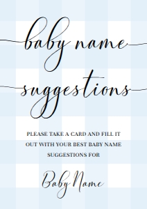 GIN-BLU-7-B2333 - GINGHAM - BLUE - BABY NAME SUGGESTIONS SIGN - A4: GIN-BLU-7-B2333 - GINGHAM - BLUE - BABY NAME SUGGESTIONS SIGN AND CARD