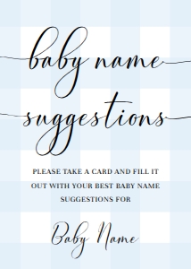 GIN-BLU-7-B2333 - GINGHAM - BLUE - BABY NAME SUGGESTIONS SIGN - 5" x 7": GIN-BLU-7-B2333 - GINGHAM - BLUE - BABY NAME SUGGESTIONS SIGN AND CARD