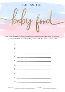 WAT-PNB-10-B911 - WATERCOLOUR PINK BLUE - GOLD - GUESS THE BABY FOOD GAME - A5: WAT-PNB-10-B911 - WATERCOLOUR PINK BLUE - GOLD - GUESS THE BABY FOOD GAME
