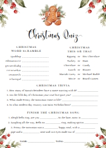 NUT-WHT-10-B2338 - NUTMEG NOEL - GINGERBREAD - WHITE - CHRISTMAS QUIZ AND MENU - 5" x 7": NUT-WHT-10-B2338 - NUTMEG NOEL - GINGERBREAD - WHITE - CHRISTMAS QUIZ AND MENU
