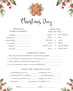 NUT-WHT-10-B2338 - NUTMEG NOEL - GINGERBREAD - WHITE - CHRISTMAS QUIZ AND MENU - 8" x 10": NUT-WHT-10-B2338 - NUTMEG NOEL - GINGERBREAD - WHITE - CHRISTMAS QUIZ AND MENU