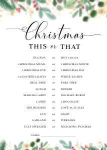 MER-WHT-10-B2339 - MERRIMENT CHRISTMAS - WHITE - THIS OR THAT GAME - 5" x 7": MER-WHT-10-B2339 - MERRIMENT CHRISTMAS - WHITE - THIS OR THAT GAME