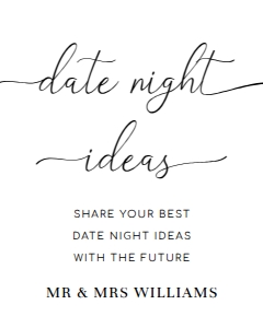 QSC-WHT-7-B2346 - QUINN SCRIPT - WHITE - DATE NIGHT IDEAS GAME SIGN - 8" x 10": QSC-WHT-7-B2346 - QUINN SCRIPT - WHITE - DATE NIGHT IDEAS GAME SIGN AND CARD
