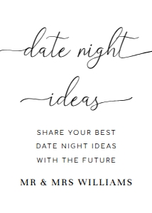 QSC-WHT-7-B2346 - QUINN SCRIPT - WHITE - DATE NIGHT IDEAS GAME SIGN - 5" x 7": QSC-WHT-7-B2346 - QUINN SCRIPT - WHITE - DATE NIGHT IDEAS GAME SIGN AND CARD