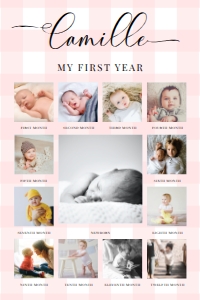 GIN-PNK-7-B2337 - GINGHAM - PINK - PHOTO TIMELINE SIGN - 24" x 36": GIN-PNK-7-B2337 - GINGHAM - PINK - PHOTO TIMELINE SIGN