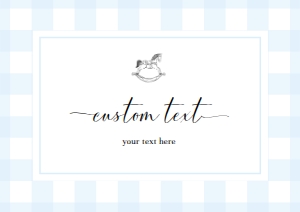 GIN-BLU-7-B2348 - GINGHAM ROCKING HORSE - BLUE - CUSTOM TEXT SIGN - LANDSCAPE - A4: GIN-BLU-7-B2348 - GINGHAM ROCKING HORSE - BLUE - CUSTOM TEXT SIGN