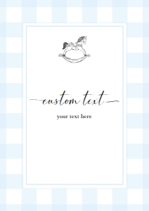 GIN-BLU-7-B2348 - GINGHAM ROCKING HORSE - BLUE - CUSTOM TEXT SIGN - PORTRAIT - A4: GIN-BLU-7-B2348 - GINGHAM ROCKING HORSE - BLUE - CUSTOM TEXT SIGN