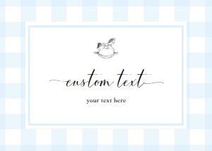 GIN-BLU-7-B2348 - GINGHAM ROCKING HORSE - BLUE - CUSTOM TEXT SIGN - LANDSCAPE - 5" x 7": GIN-BLU-7-B2348 - GINGHAM ROCKING HORSE - BLUE - CUSTOM TEXT SIGN