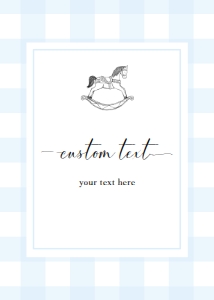 GIN-BLU-7-B2348 - GINGHAM ROCKING HORSE - BLUE - CUSTOM TEXT SIGN - PORTRAIT - 5" x 7": GIN-BLU-7-B2348 - GINGHAM ROCKING HORSE - BLUE - CUSTOM TEXT SIGN