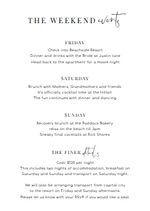 EST-WHT-2-B2350 - ESTELLE - WHITE - ITINERARY CARD - 5" x 7": EST-WHT-2-B2350 - ESTELLE - WHITE - ITINERARY CARD