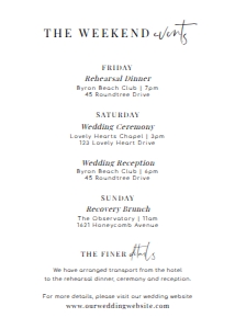 EST-WHT-2-B2351 - ESTELLE - WHITE - WEDDING ITINERARY CARD - 5" x 7": EST-WHT-2-B2351 - ESTELLE - WHITE - WEDDING ITINERARY CARD