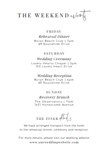 EST-WHT-2-B2351 - ESTELLE - WHITE - WEDDING ITINERARY CARD - A6: EST-WHT-2-B2351 - ESTELLE - WHITE - WEDDING ITINERARY CARD