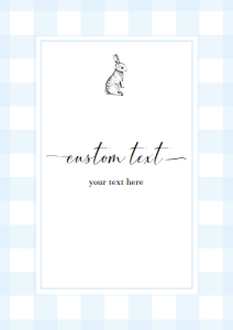 GIN-BLU-7-B504 - GINGHAM BUNNY - BLUE - CUSTOM TEXT SIGN - A4: GIN-BLU-7-B504 - GINGHAM BUNNY - BLUE - CUSTOM TEXT SIGN