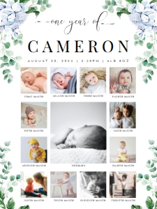 FER-BLU-7-B2361 - FERRAS BLOSSOM - BLUE - PHOTO TIMELINE SIGN - 18" x 24": FER-BLU-7-B2361 - FERRAS BLOSSOM - BLUE - PHOTO TIMELINE SIGN
