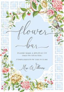 TRI-BLU-7-B2375 - TRIANON - BLUE - FLOWER BAR SIGN - A5: TRI-BLU-7-B2375 - TRIANON - BLUE - FLOWER BAR SIGN