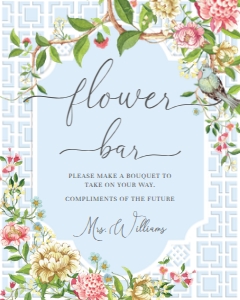 TRI-BLU-7-B2375 - TRIANON - BLUE - FLOWER BAR SIGN - 8" x 10": TRI-BLU-7-B2375 - TRIANON - BLUE - FLOWER BAR SIGN