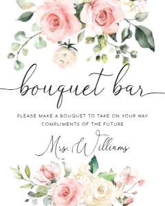 DAR-PNK-7-B2376 - DARCY FLORAL - PINK - BOUQUET BAR SIGN - PORTRAIT - 8" x 10": DAR-PNK-7-B2376 - DARCY FLORAL - PINK - BOUQUET BAR SIGN