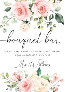 DAR-PNK-7-B2376 - DARCY FLORAL - PINK - BOUQUET BAR SIGN - PORTRAIT - A4: DAR-PNK-7-B2376 - DARCY FLORAL - PINK - BOUQUET BAR SIGN