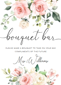 DAR-PNK-7-B2376 - DARCY FLORAL - PINK - BOUQUET BAR SIGN - PORTRAIT - 5" x 7": DAR-PNK-7-B2376 - DARCY FLORAL - PINK - BOUQUET BAR SIGN