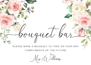 DAR-PNK-7-B2376 - DARCY FLORAL - PINK - BOUQUET BAR SIGN - LANDSCAPE - 5" x 7": DAR-PNK-7-B2376 - DARCY FLORAL - PINK - BOUQUET BAR SIGN