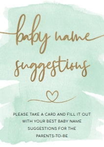 WAT-GRE-7-B1887 - WATERCOLOUR GREEN - GOLD - NAME SUGGESTION SIGN - A4: WAT-GRE-7-B1887 - WATERCOLOUR GREEN - GOLD - NAME SUGGESTION SIGN AND CARD BUNDLE