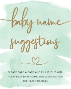 WAT-GRE-7-B1887 - WATERCOLOUR GREEN - GOLD - NAME SUGGESTION SIGN - 8" x 10": WAT-GRE-7-B1887 - WATERCOLOUR GREEN - GOLD - NAME SUGGESTION SIGN AND CARD BUNDLE