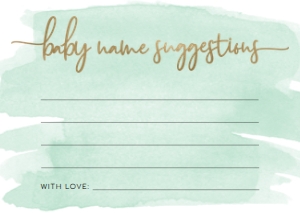WAT-GRE-10-B1886 - WATERCOLOUR GREEN - GOLD - NAME SUGGESTION CARD - A6: WAT-GRE-7-B1887 - WATERCOLOUR GREEN - GOLD - NAME SUGGESTION SIGN AND CARD BUNDLE