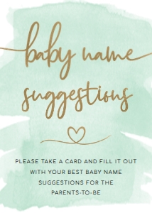 WAT-GRE-7-B1887 - WATERCOLOUR GREEN - GOLD - NAME SUGGESTION SIGN - 5" x 7": WAT-GRE-7-B1887 - WATERCOLOUR GREEN - GOLD - NAME SUGGESTION SIGN AND CARD BUNDLE