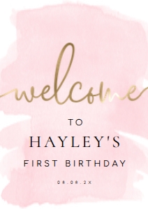 WAT-PNK-3-B005-WATERCOLOUR PINK - WELCOME SIGN - PORTRAIT - A2: WAT-PNK-3-B005 - WATERCOLOUR PINK - GOLD - WELCOME SIGN