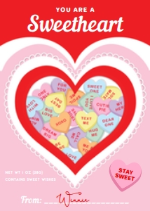 CNH-RPK-6-B2398 - CONVERSATION HEARTS - RED PINK - SWEETHEART COOKIE CARD TAG - 5" x 7": CNH-RPK-6-B2398 - CONVERSATION HEARTS - RED PINK - SWEETHEART COOKIE CARD TAG