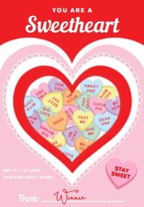 CNH-RPK-6-B2398 - CONVERSATION HEARTS - RED PINK - SWEETHEART COOKIE CARD TAG - 3.5" x 5": CNH-RPK-6-B2398 - CONVERSATION HEARTS - RED PINK - SWEETHEART COOKIE CARD TAG