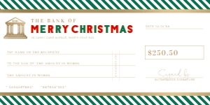 STR-GRW-14-B2385 - STRIPE - GREEN WHITE - CHRISTMAS CHEQUE CERTIFICATE - 4" x 8": STR-GRW-14-B2385 - STRIPE - GREEN WHITE - CHRISTMAS CHEQUE CERTIFICATE