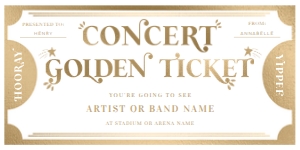 MAR-WHG-14-B2414 - MARGO - WHITE GOLD - CONCERT GOLDEN TICKET - 4" x 8": MAR-WHG-14-B2414 - MARGO - WHITE GOLD - CONCERT GOLDEN TICKET