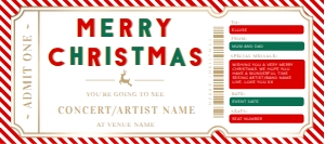 STR-RDW-14-B2417 - STRIPE - RED WHITE - CHRISTMAS CONCERT GIFT CERTIFICATE - 4" x 9": STR-RDW-14-B2417 - STRIPE - RED WHITE - CHRISTMAS CONCERT GIFT CERTIFICATE