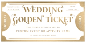 MAR-GLD-14-B2426 - MARGO - WHITE GOLD - WEDDING GOLDEN TICKET - 4" x 8": MAR-GLD-14-B2426 - MARGO - WHITE GOLD - WEDDING GOLDEN TICKET