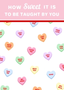CNH-WHT-6-B2425 - CONVERSATION HEARTS - WHITE - TEACHER SWEETHEART COOKIE CARD TAG - 5" x 7": CNH-WHT-6-B2425 - CONVERSATION HEARTS - WHITE - TEACHER SWEETHEART COOKIE CARD TAG