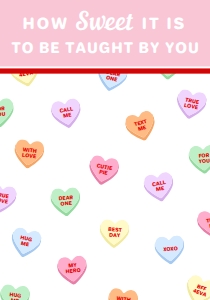 CNH-WHT-6-B2425 - CONVERSATION HEARTS - WHITE - TEACHER SWEETHEART COOKIE CARD TAG - 3.5" x 5": CNH-WHT-6-B2425 - CONVERSATION HEARTS - WHITE - TEACHER SWEETHEART COOKIE CARD TAG
