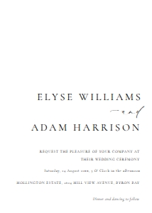 ELE-WHT-1-B2433 - ELLESMERE - WHITE - WEDDING INVITATION - 5" x 7": ELE-WHT-1-B2438 - ELLESMERE - WHITE - WEDDING INVITATION SUITE