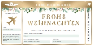 MER-WHT-1-B1618 - MERRIMENT CHRISTMAS - WHITE - CHRISTMAS BOARDING PASS - 4" x 8" - GERMAN: MER-WHT-1-B1618 - MERRIMENT CHRISTMAS - WHITE - CHRISTMAS BOARDING PASS