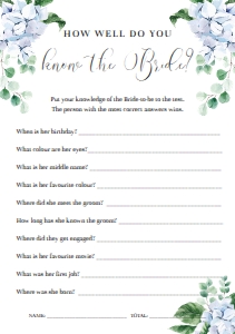 FER-BLU-10-B2466 - FERRAS BLOSSOM - BLUE - KNOW THE BRIDE GAME - A5: FER-BLU-10-B2472 - FERRAS BLOSSOM - BLUE - BRIDAL SHOWER GAMES BUNDLE
