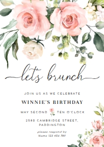 DAR-PNK-1-B1979 - DARCY FLORAL - PINK - LET'S BRUNCH INVITATION - A6: DAR-PNK-1-B1979 - DARCY FLORAL - PINK - LET'S BRUNCH INVITATION