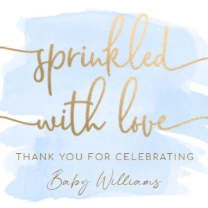 WAT-BLU-6-B2482 - WATERCOLOUR BLUE - GOLD - SPRINKLED WITH LOVE TAG - 5cm x 5cm: WAT-BLU-6-B2482 - WATERCOLOUR BLUE - GOLD - SPRINKLED WITH LOVE TAG