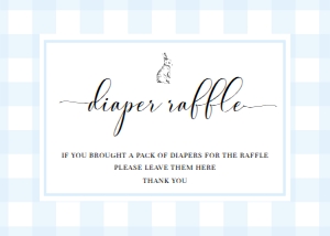 GIN-BLU-7-B2501 - GINGHAM - BLUE BUNNY - DIAPER RAFFLE SIGN - 5" x 7": GIN-BLU-7-B2501 - GINGHAM - BLUE BUNNY - DIAPER RAFFLE SIGN AND TICKET