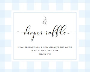 GIN-BLU-7-B2501 - GINGHAM - BLUE BUNNY - DIAPER RAFFLE SIGN - 8" x 10": GIN-BLU-7-B2501 - GINGHAM - BLUE BUNNY - DIAPER RAFFLE SIGN AND TICKET