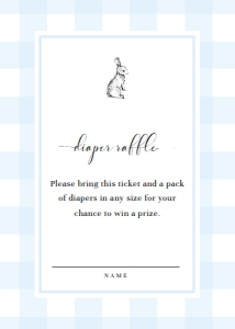 GIN-BLU-2-B2236 - GINGHAM - BLUE BUNNY - RAFFLE TICKET - 2.5" x 3.5": GIN-BLU-7-B2501 - GINGHAM - BLUE BUNNY - DIAPER RAFFLE SIGN AND TICKET