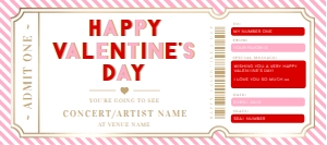 STR-PKR-14-B2523 - STRIPE - PINK RED - VALENTINE'S DAY CONCERT GIFT CERTIFICATE - 4" x 9": STR-PKR-14-B2523 - STRIPE - PINK RED - VALENTINE'S DAY CONCERT GIFT CERTIFICATE