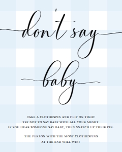 GIN-BLU-7-B579 - GINGHAM - BLUE - DON'T SAY BABY SIGN - 8" x 10": GIN-BLU-7-B579 - GINGHAM - BLUE - DON'T SAY BABY SIGN