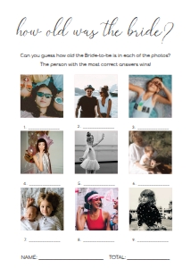 QSC-WHT-10-B1675 - QUINN SCRIPT - WHITE - HOW OLD WAS THE BRIDE PHOTO GAME - 9 PHOTOS - 5" x 7": QSC-WHT-10-B1686 - QUINN SCRIPT - WHITE - BRIDAL SHOWER GAMES BUNDLE