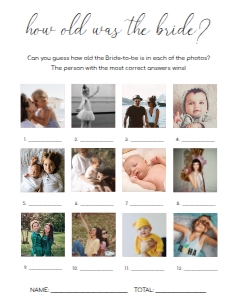 QSC-WHT-10-B1675 - QUINN SCRIPT - WHITE - HOW OLD WAS THE BRIDE PHOTO GAME -12 PHOTOS - 11" x 14": QSC-WHT-10-B1675 - QUINN SCRIPT - WHITE - HOW OLD WAS THE BRIDE PHOTO GAME